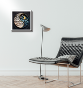 Wrapped canvas depicting contrasting themes of fervor and frost.